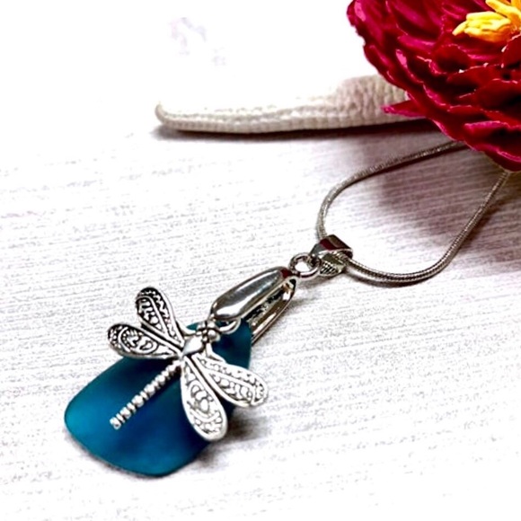 Dragonfly Necklace, Sea Glass, Butterfly, Insect - Picture 5 of 9
